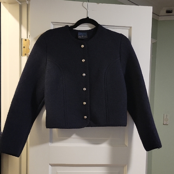 Pendleton Jackets & Blazers - Vintage Lands End Midnight Navy Blue Wool Lady Jacket Cardigan - M